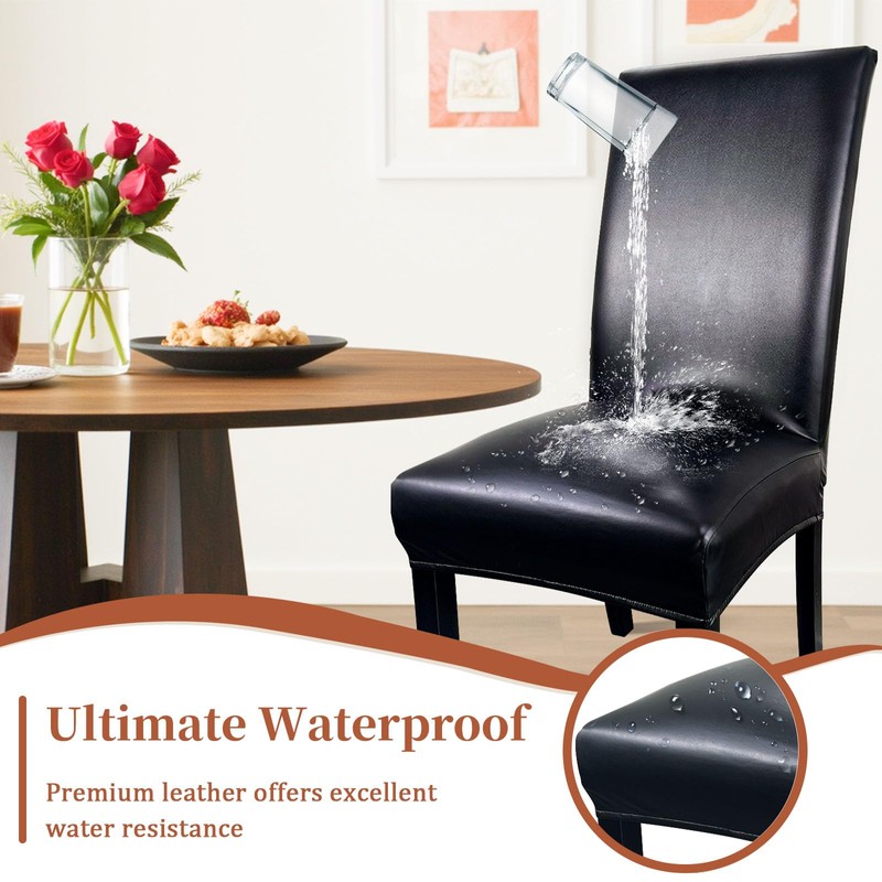 Pu Leather Dining Chair Covers set of 6, Waterproof Kitchen