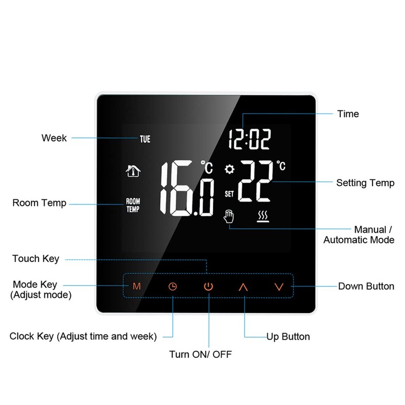 Kavolet Digital Thermostat 16A for Electric Heating, Room Thermostat Smart