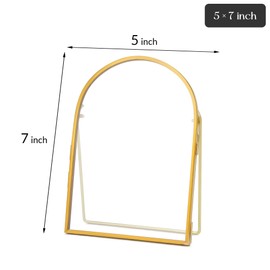 REDHUGO Double Glass Frame for Pressed Flowers Handmade, Metal Floating Picture Frame for Pressed Flower, Tabletop Display, Brass, ArcShaped, Gold, 5x7 inches (FRAME ONLY)
