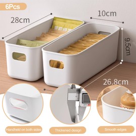 Pack of 6 Storage Boxes without Lid, Plastic Storage Boxes, White Small Storage Basket with Handles, Multifunctional Organiser Box for Kitchen, Bedroom, Cupboard, Bathroom (without Lid)