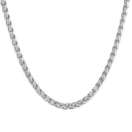 U7 Stainless Steel Wheat Chain, 3 / 6 / 9 mm Wide Necklace, for Men & Women, Base Chain Length 46 / 55 / 66 / 71 / 76 cm, Silver / Gold / Black, Stainless Steel, Silver (3 mm)