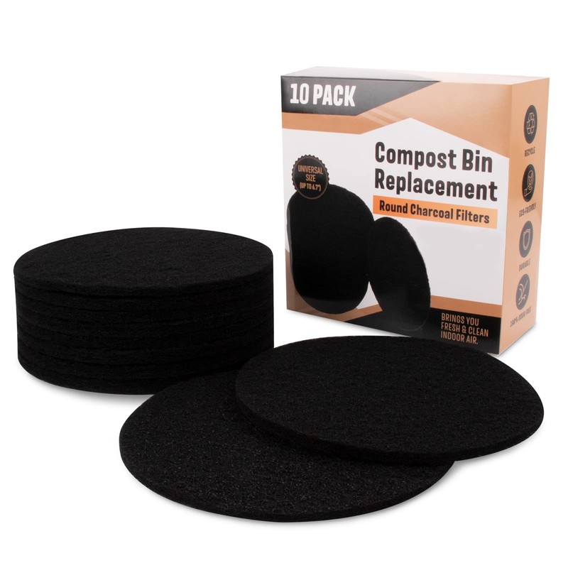 10 Pack Charcoal Filters for Kitchen Compost Bin, Compost Filters