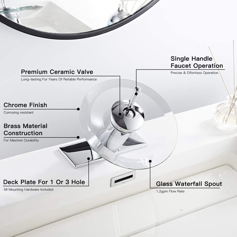 Bathroom Faucet Chrome Waterfall Glass Spout Single Handle One Hole