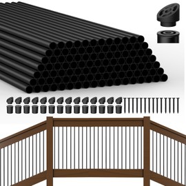 HYPERGIANT 105 Pack 26" Aluminum Deck Balusters,3/4" Round Deck Railing Spindles with Conectors and Screw,Hollow Metal Deck Balusters for Railing Fencing Porch,Black Deck Stair Spindles for Staircase