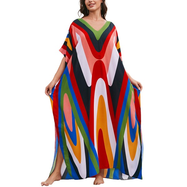 IMAGEKOPE Women's Plus Size Loose Fit Moroccan Print V-Neck Batwing