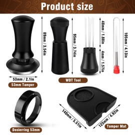Coffee Tamper 54mm, Espresso Tamper Set with WDT Tool, 54mm Dosing Funnel, Tamper Mat, Spring-Loaded Tamper Flat Stainless Steel Base for Barista Home Coffee Espresso Accessories