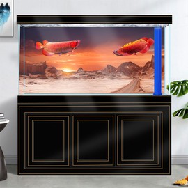 36X18IN Sun and Desert Moon Themed Reptile Habitat on Orange Durable Decorative Background, Terrarium Background with 10EVA Double-Sided Tape