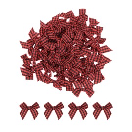MECCANIXITY 50Pcs Mini Gingham Ribbon Bow 1.5" Checkered Fabric Satin Ribbon Bows for Craft DIY Hair Bow Sewing Wedding Birthday Party Black and Red