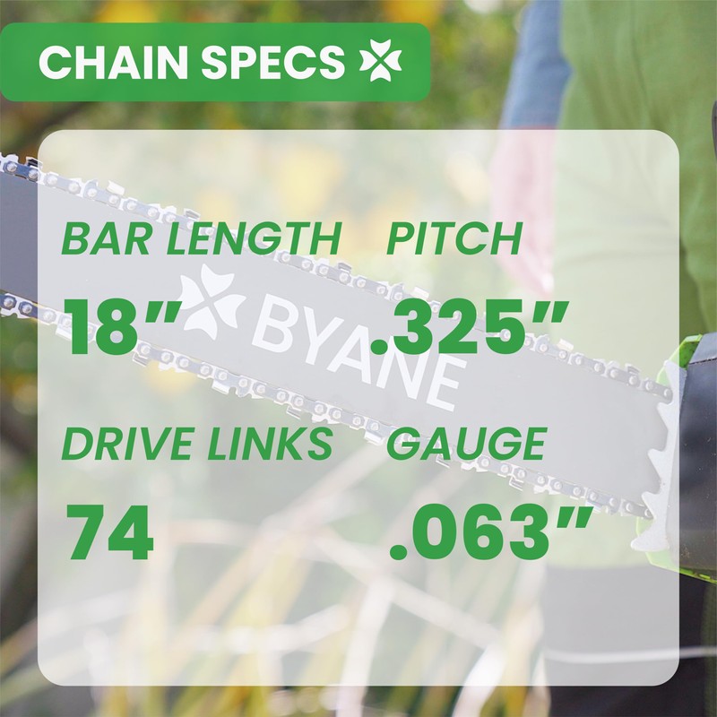 BYANE Carbide Chainsaw Chain 18 Inch, .325 Pitch, 063" Gauge,