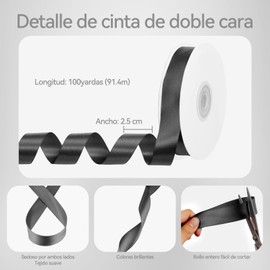 Bacane Cinta, 2.5CM 100 Yardas, Cinta Artesanal de Satén de Doble Cara para Envolver Regalos, Ramo de Flores, Lazo, Boda, Decoración de Fiesta de Cumpleaños (Negro)