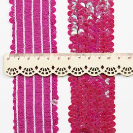 Length 5Yards，Wide 1.9 Inch Red Elastic Sequin Ribbon Trim for Sewing Dress Dance Costumes Headband (Red)