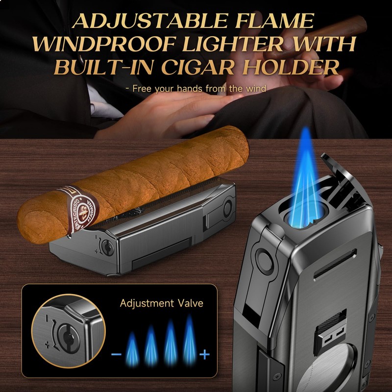 KEJIAR Cigar Lighter, Double Jet Torch Lighter, Built-in Punch, Double