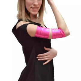 Handmade Bicep Arm Cuffs Pink Metallic Bands Wrestler Costume Gloves Spandex Sleeve Cyber