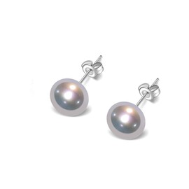 TreasureBay Women's Large Pearl Stud Earrings 8-9mm Freshwater Pearl Stud Earrings With 925 Silver (Black-White-Grey set)