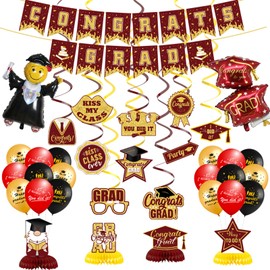 Graduation Decorations Class of 2024: 36PC Graduation Party Decorations Set,Congrats Grad Banner,Graduation Hanging Swirl, Latex and Foil Balloons,Honeycomb Centerpieces for Grad Party Favor Supplies