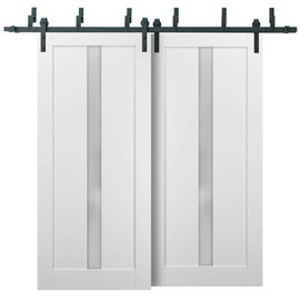 Barn Bypass Doors | Quadro 4112 White Silk with Frosted Opaque Glass | Sample of Color