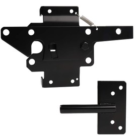 Gate Latches for Wooden Fences Heavy Duty Post Mount Automatic Gravity Lever Spring Self Locking Hardware Wood/Vinyl Fence Gate Lock for Secure Pool/Yard/Garden,Black Finishing,Steel