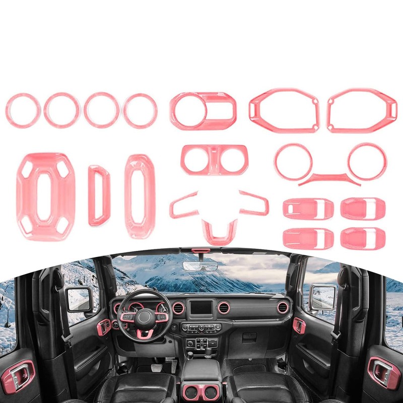 Jeliker for Wrangler JL Interior Trim Kit Pink Dashboard for