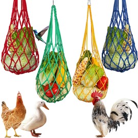 4PCS Poultry Vegetable String Bag, Chicken Toys for Hens, Hanging Chicken Feeder, Snack and Toy for Chickens Ducks Large Birds Geese, Colorful Baskets