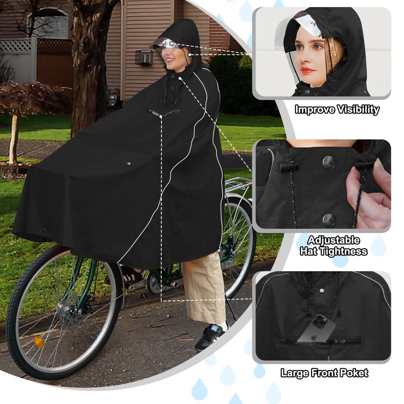 Andake Bicycle Poncho Waterproof Cycling Rain Poncho Lightweight Compact Reusable