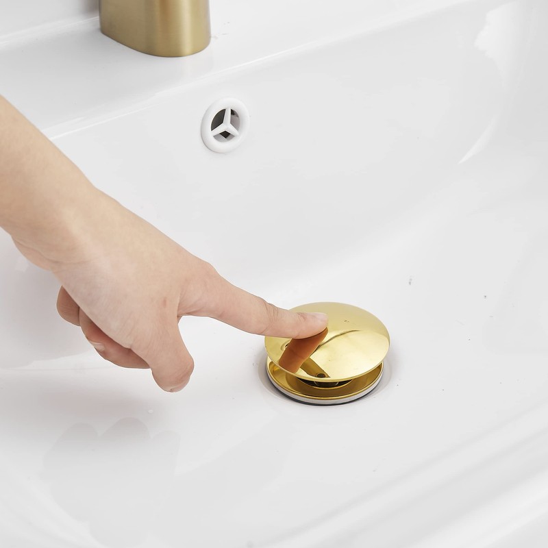 WOMAO Gold Sink Drain Fitting, Pop-Up Drain Valve with Overflow