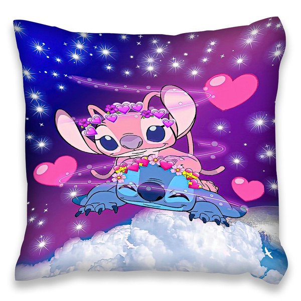 Stitch Cushion Cover, 45 x 45 cm Cushion Cover Stitch, Stitch Cushion, Lilo and Stitch Cushion Cover, Super Soft Double-Sided Fleece, Stitch Gifts, for Car Decoration, Home, Sofa Bed Linen (D)