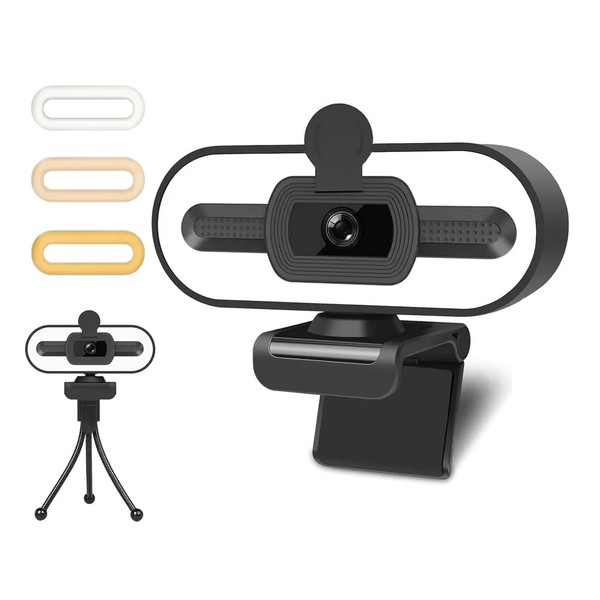 JOYHIAS Webcam with Ring Light Microphone - Streaming Web Camera,