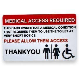 Medical Access Required ID Card for Urgent Toilet Use, Red