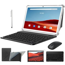 Tablet 2025 Newest, 2 in 1 Tablets 10 inch, Android 13 Tablet 4G Cellular Tablets with Dual Sim Slot 64GB+512GB Expand Storage Octa-Core 13MP Camera, ZONKO WIFI Tablet with Keyboard Mouse Stylus-Black