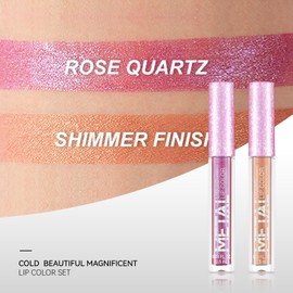 Lip Stick Set,Matte Lipstick Purple & Orange Lipstick Makeup Metallic Light Lipsticks,Lipsticks For Women Long Lasting Waterproof Non-Stick Cup Not Fade Glitter Purple & Orange Lipstick Gift