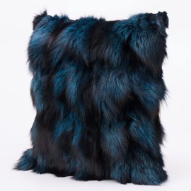 Bibury Real Fox Furs Pillow Cover,Perfect Addition,Soft Fluffy, Fur Cushion Cover,Real Furs,Sustainable Material,Petch Work (Blue)