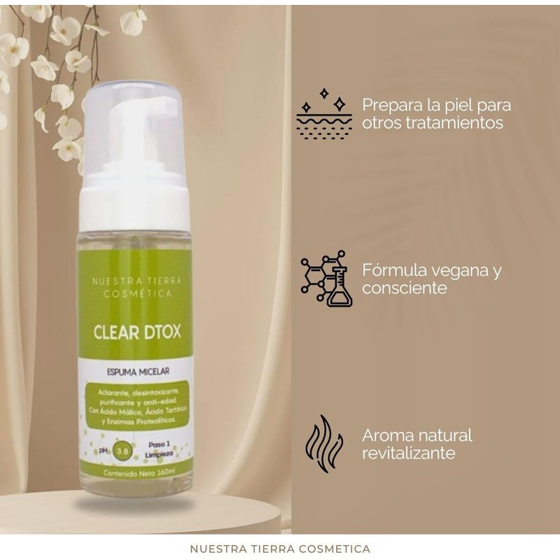 Nuestra Tierra Cosmetica Clear Dtox Espuma Micelar, Limpiador Facial Desintoxicante