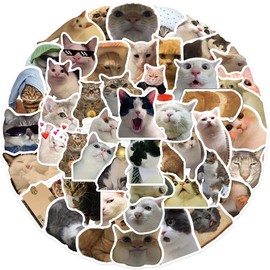 Cat Stickers, Pack of 50, Cute Cat Meme Stickers, Cute Waterproof Vinyl Stickers for Cat Lovers (Meme Cat)
