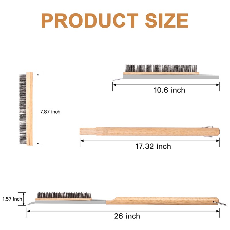 26" Stainless Steel Pizza Oven Brush with Extra Long Heat-Resistant