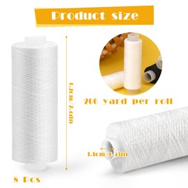 ZMAAGG White Thread for Sewing, Polyester Sewing Thread, 8 Rolls 200 Yards Per Roll All Purpose Sewing String for Sewing Machine, Hand Stitching, Embroidery