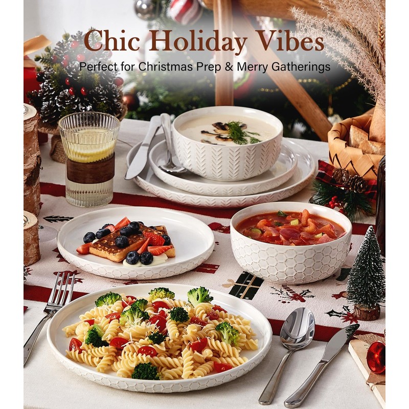 Stoneware Dinnerware Sets Service for 4, 12 pcs Reactive Glaze