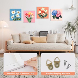 DOMROM Paint by Number for Adults Framed Canvas, 4 Pack Paint by Number Kits Flowers Arts and Crafts for Beginner, Easy DIY Daisy Tulip Hydrangea Acrylic Oil Painting Number Kit for Home Decor(8X8in)