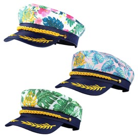 IQIC 3 Pieces Captain Hat Adjustable Yacht Navy Marine Sailor Hat Dress Up & Pretend Play Cap for Men Women Hawaii Costume (3Pcs Captain Hats)
