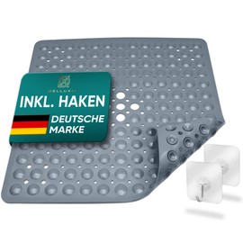Delluxia Shower Mat Non-Slip 53 x 53 cm Including 2 Hooks Non-Slip Mat Shower Bath Mat Non-Slip Mould Resistant & Machine Washable Shower Mat Non-Slip BPA Free and Latex Free Dark Grey
