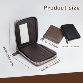 Wishlotus Wallet for Mens, Leather Mens Wallet with Smooth Zipper, Men's Wallet with Zipper Pocket Cash Credit Slot, Mens Leather Wallet for ID Card Cash Bills Coin