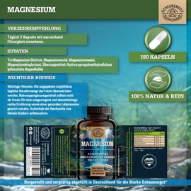 Magnesium Complex 1430 mg – Important: Magnesium Bisglycinate as a 4-Way Brand Complex with 1430 mg per Daily Dose (+ 400 mg Element Available) Vegan and Laboratory Tested – German SCHEUNENGUT®
