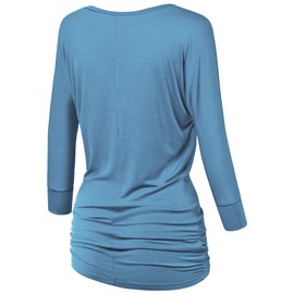 Made By Johnny - playera Dolman drapeada con cuello en V y manga 3/4 para mujer con fruncido lateral, Wt1036_denim, S