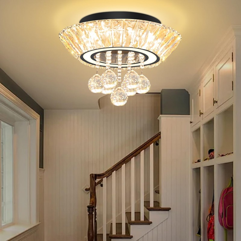IDEQUY Modern Led Crystal Chandelier for Living Room Crystal Raindrop