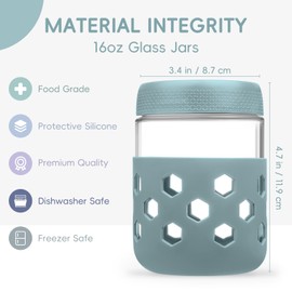 MICEBAY 6-Pack Overnight Oats Containers with Lids and Protective Silicone Sleeve, 16 oz Glass Chia Pudding Jars with Airtight Lid, Mason Salad Meal Prep Jars for Yogurt Oatmeal