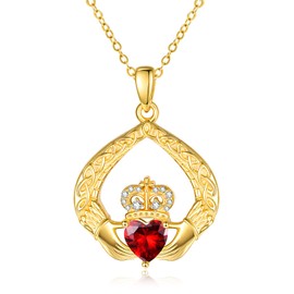 Claddagh Necklace for Women Sterling Silver Irish Claddagh Pendant Jewellry Gold Garnet January Birthstone Necklace Claddagh Celtic Knot Necklace Gifts