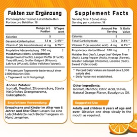 Herbion Naturals Natural Orange Flavoured Cough Drops Dietary Supplement Cough Relief for Adults and Children Aged 6+ 18 Drops No Colour Added