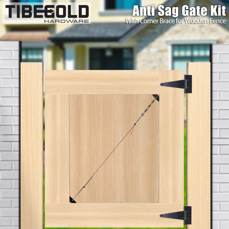 TIBEGOLD Anti Sag Gate Kit for Wooden Fence, Black Gate