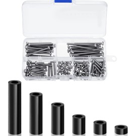 Zonon 150 Pieces Outlet Spacers Electrical Outlet Extender Kit 60 Pieces Outlet Screw Spacers and 90 Pieces 6-32 Thread Round Head Screws for Household and Industrial Electricity, 6 Lengths(Black)