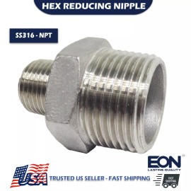 n/a 1/2" x 1/4" REDUCER NIPPLE NPT Pipe Stainless Steel Hex Reducing Nipple SS316