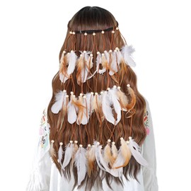 Böhmische Feder Kopfschmuck Stirnband, Indianer Federn Kopfschmuck Haare Damen, Einstellbare Größe, Hippie Tribal Festival Party Kopfbedeckung, Stirnband für Frauen, Mädchen